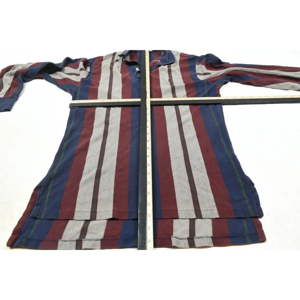 Vintage Polo Ralph Lauren Polo Shirt Mens Medium Maroon Blue Stripe Long Sleeve